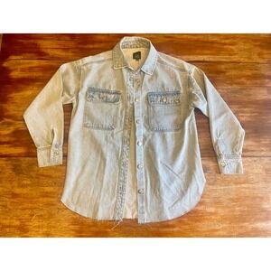Wild Fable Light Wash Denim Button Down Shirt Raw Hem Shacket Blue Womens Large
